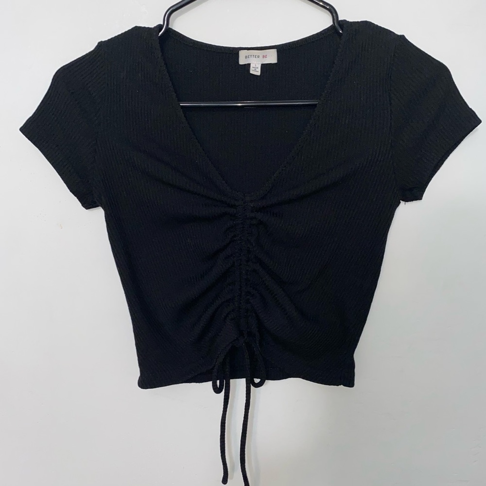 BETTER BE scrunch tie cropped top, black medium